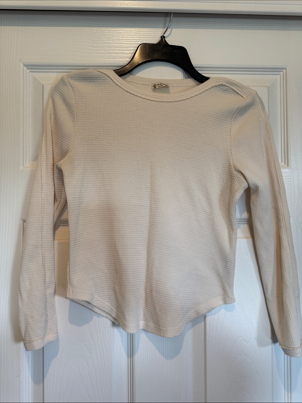 Women’s Long Sleeve Waffle Knit Top in Cream
